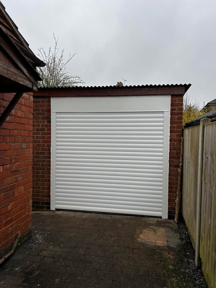 White roller door for garden shed