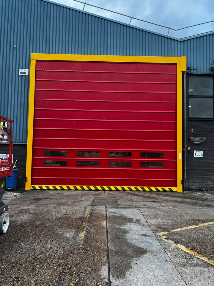 High-speed door with yellow frame